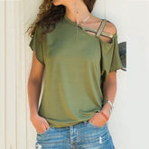 Irregular Criss Cross Blouse Patchwork Solid Tops